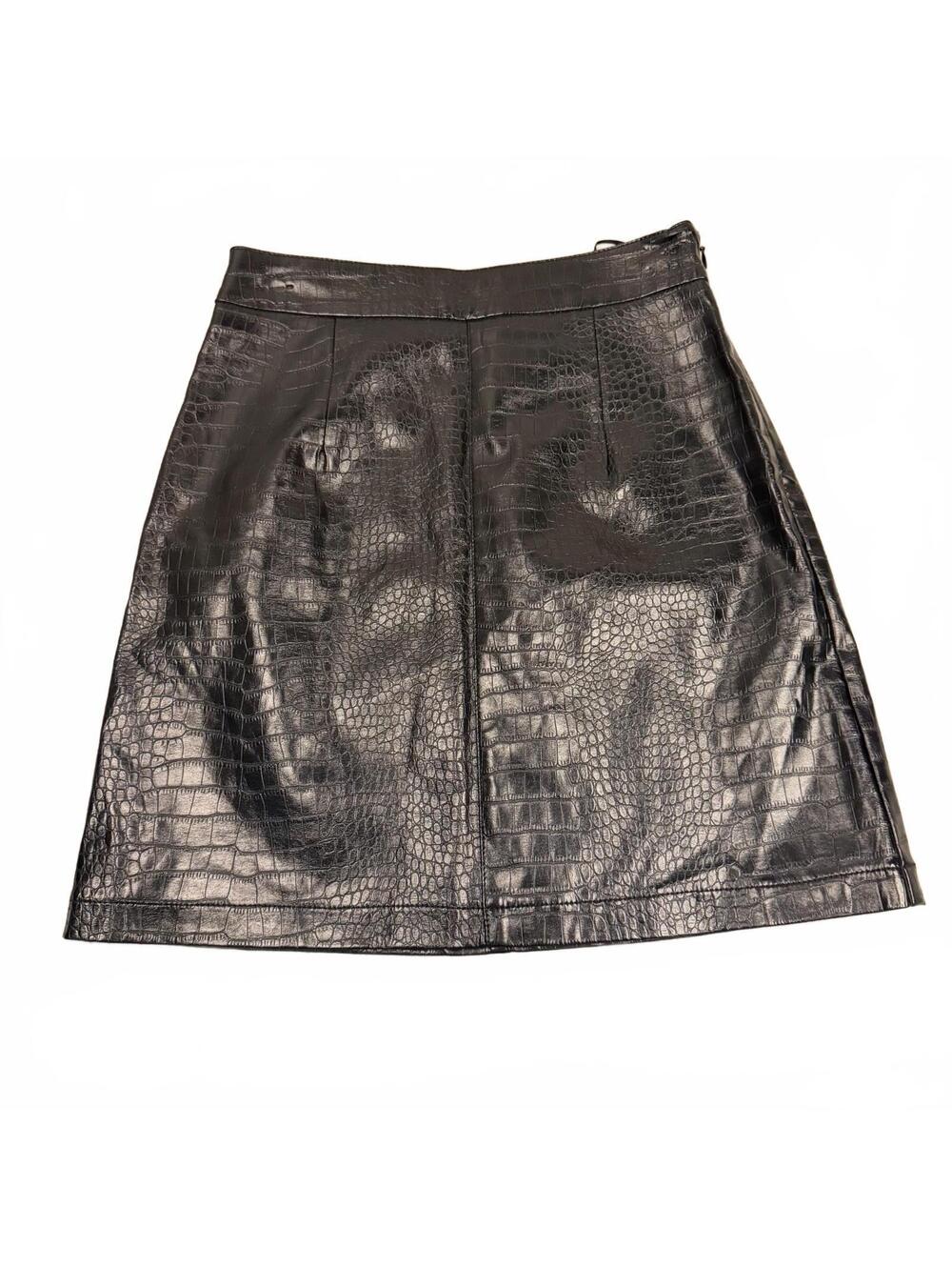 French Connection Black Croc Embossed Faux Leather Mini Skirt Size 2